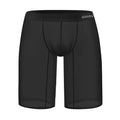 Men's mesh home shorts in black nylon fabric with seamless construction and hip-lifting design