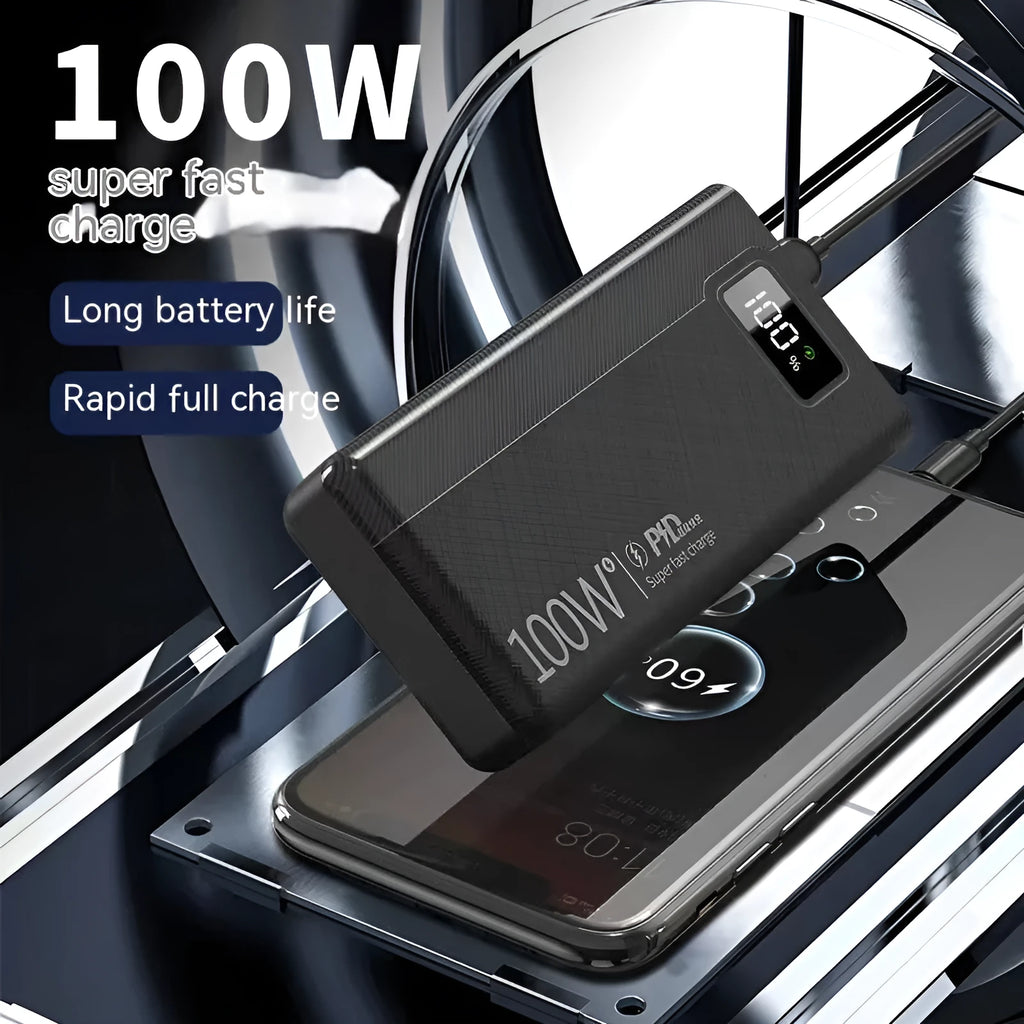 Black and white large capacity plastic power bank with fast charging