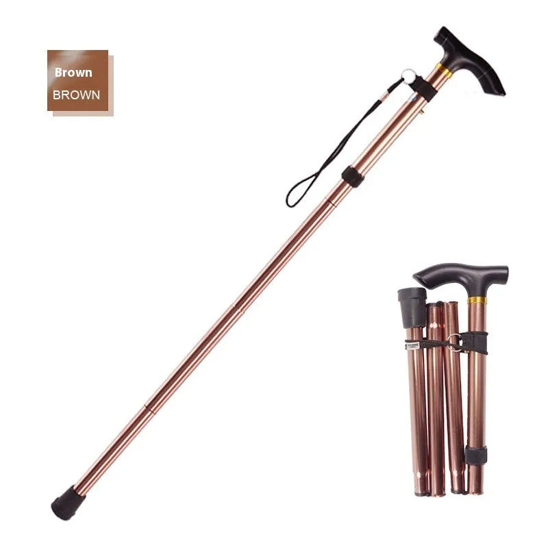 Adjustable aluminium folding walking cane with non-slip rubber tip in silver colour