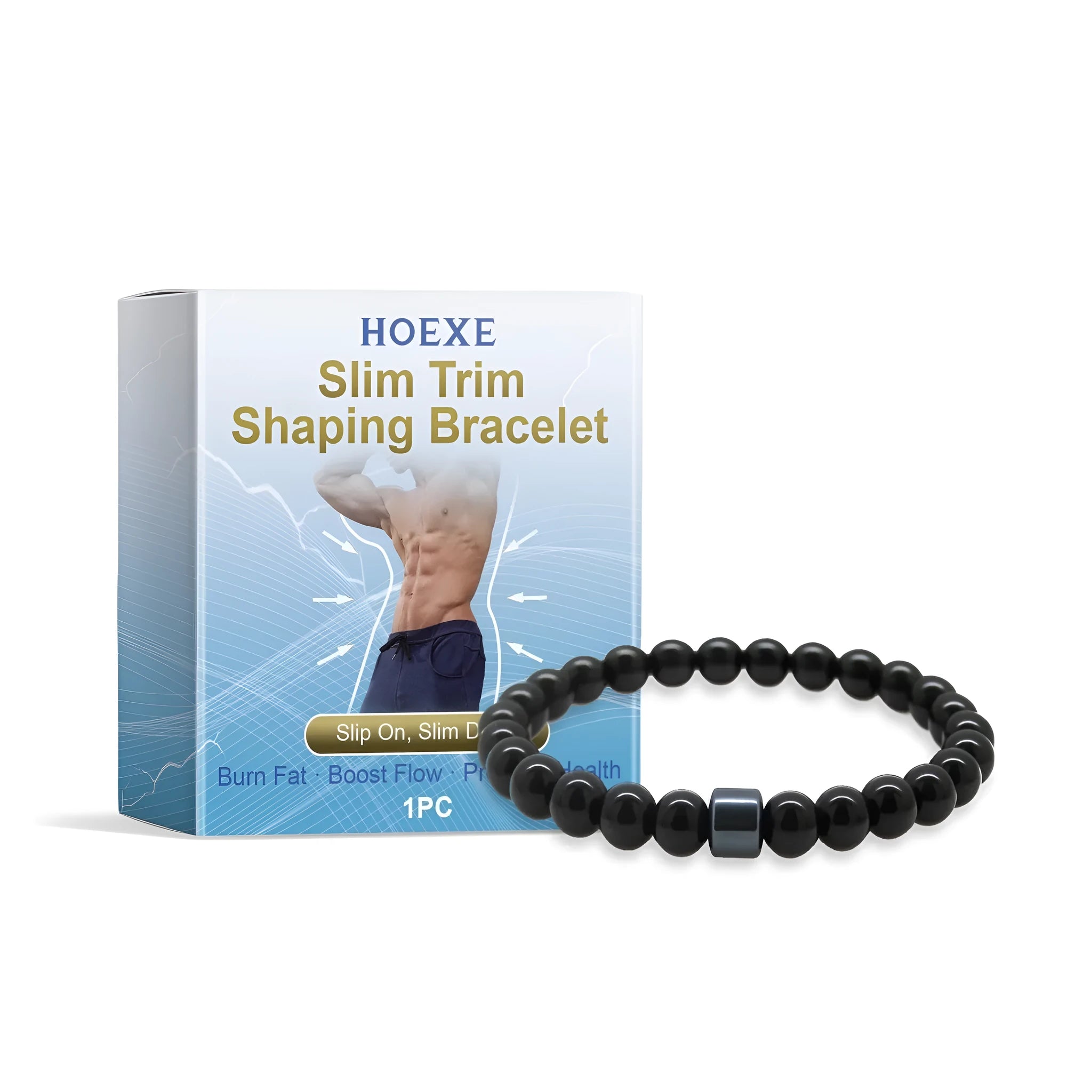 Men's body shaping wristband with glass and black gallstone construction, adjustable slim design