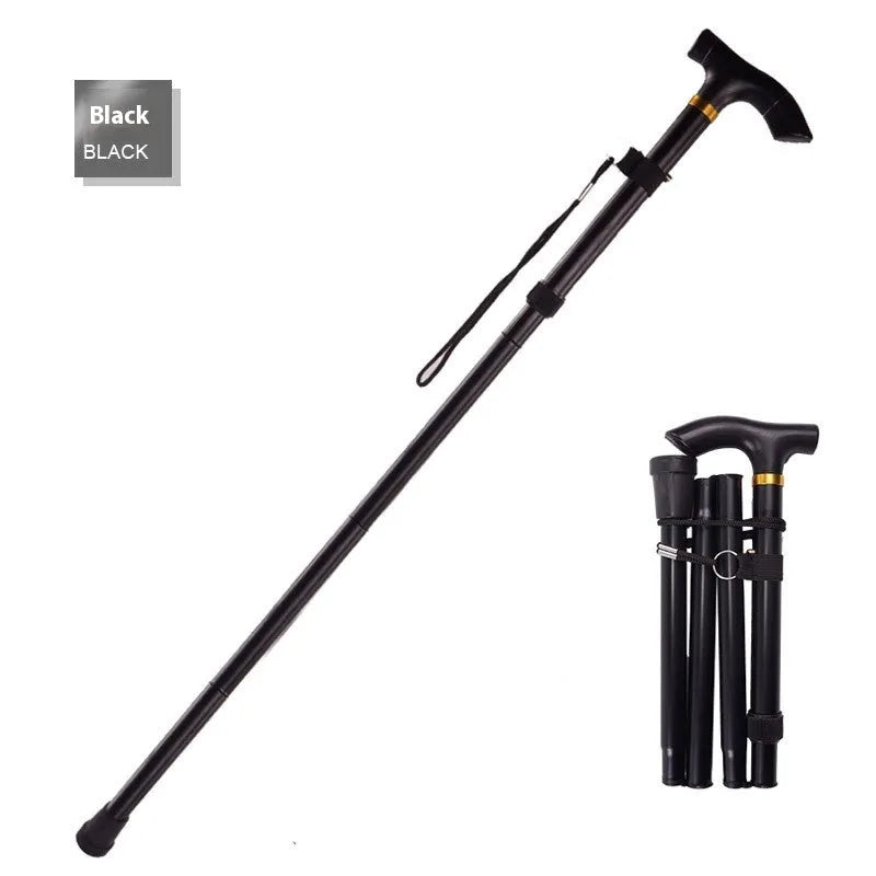 Adjustable aluminium folding walking cane with non-slip rubber tip in silver colour