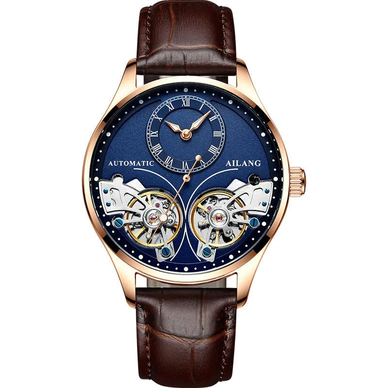 Titanium automatic men's watch with tourbillon and moon phase on black dial