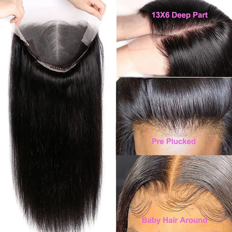 Straight black human hair wig with 13x6 lace front on a mannequin head