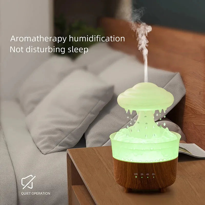 Wood grain white cloud-shaped humidifier diffuser with LED light and water mist