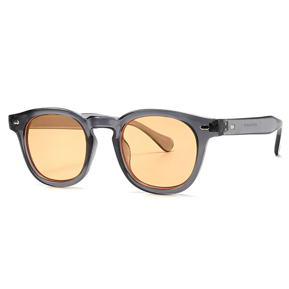 Round rim plastic sunglasses in bright black frame with simple retro design for sun protection