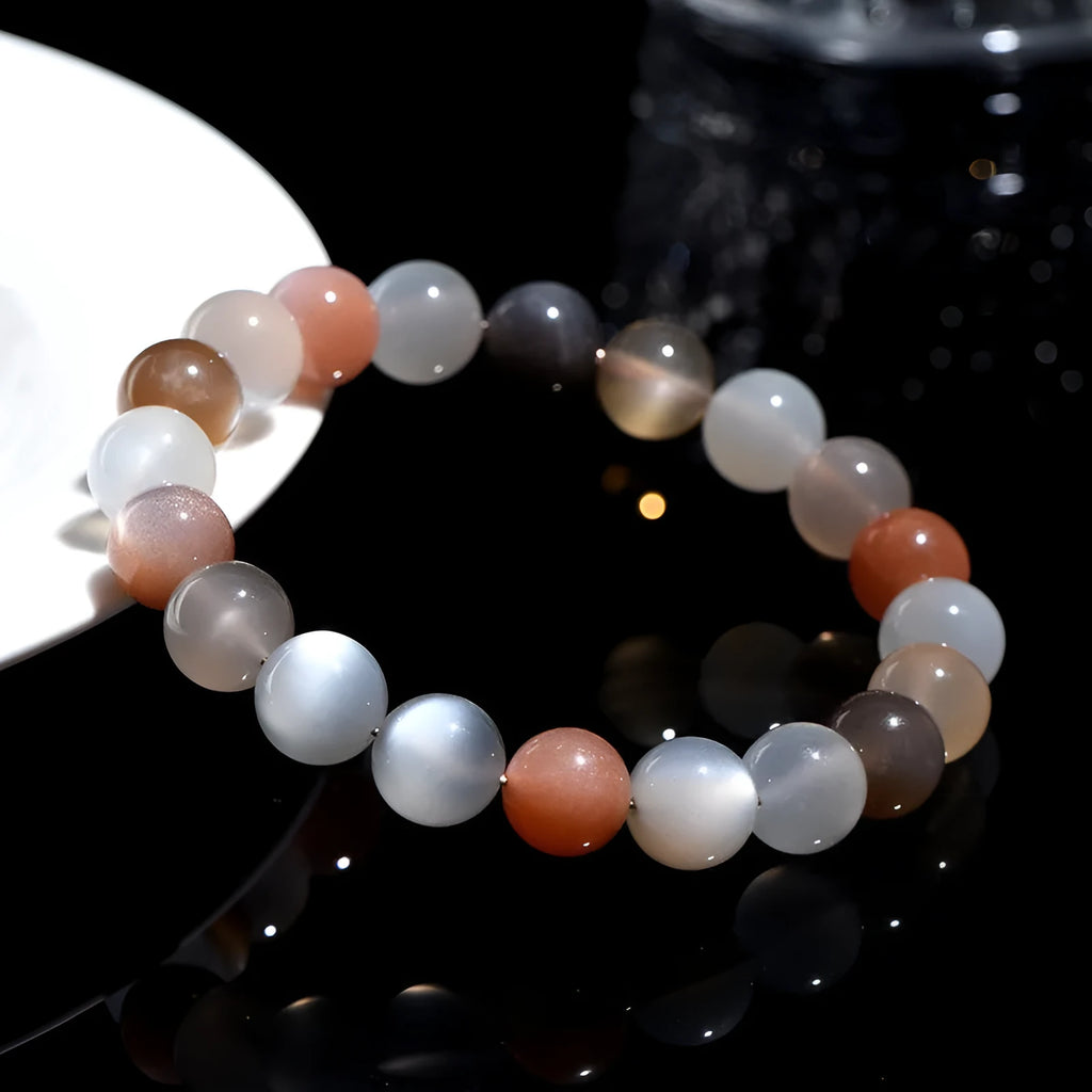 Natural colourful moonlight moonstone bracelet with 8mm beads in single circle configuration