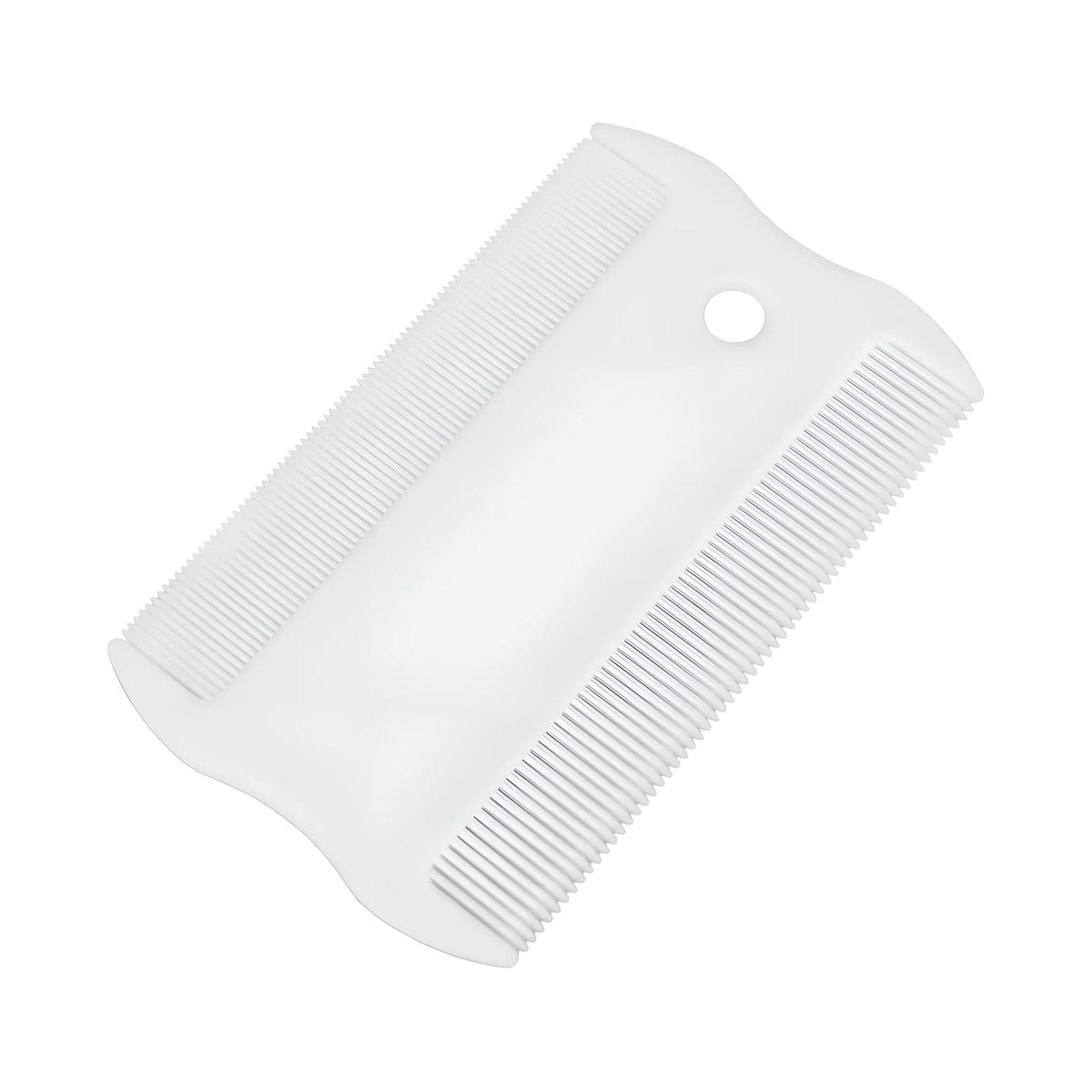 Double-sided plastic flea comb for pets showing dense teeth on one side and grate mouth design