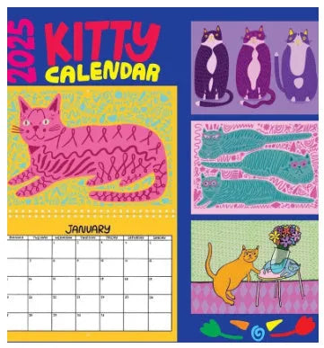 Cat-themed wall calendar for the 2024 or 2025 year on a single paper sheet.