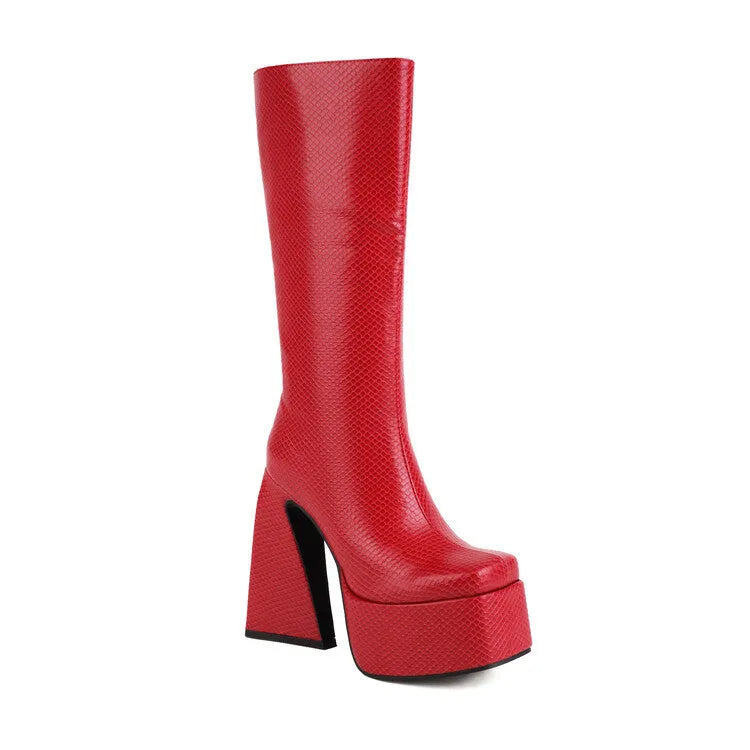 Women's black high boots in artificial PU leather, shown in a casual style