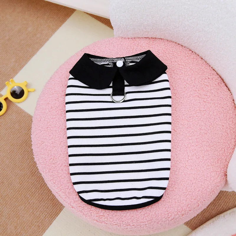 Pink striped cotton T-shirt and skirt set for dogs, summer pet clothing outfit
