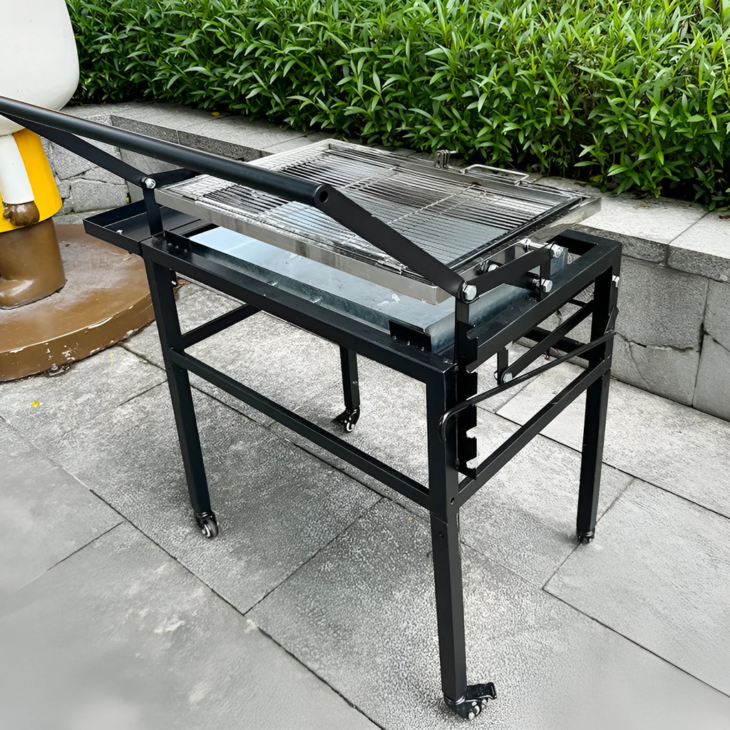 Large foldable charcoal BBQ stove with detachable components for outdoor cooking