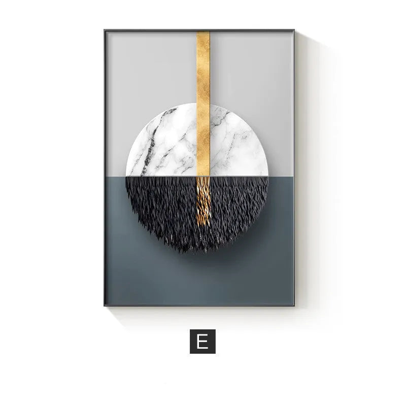 Abstract geometric pattern canvas wall art painting in a modern frame.