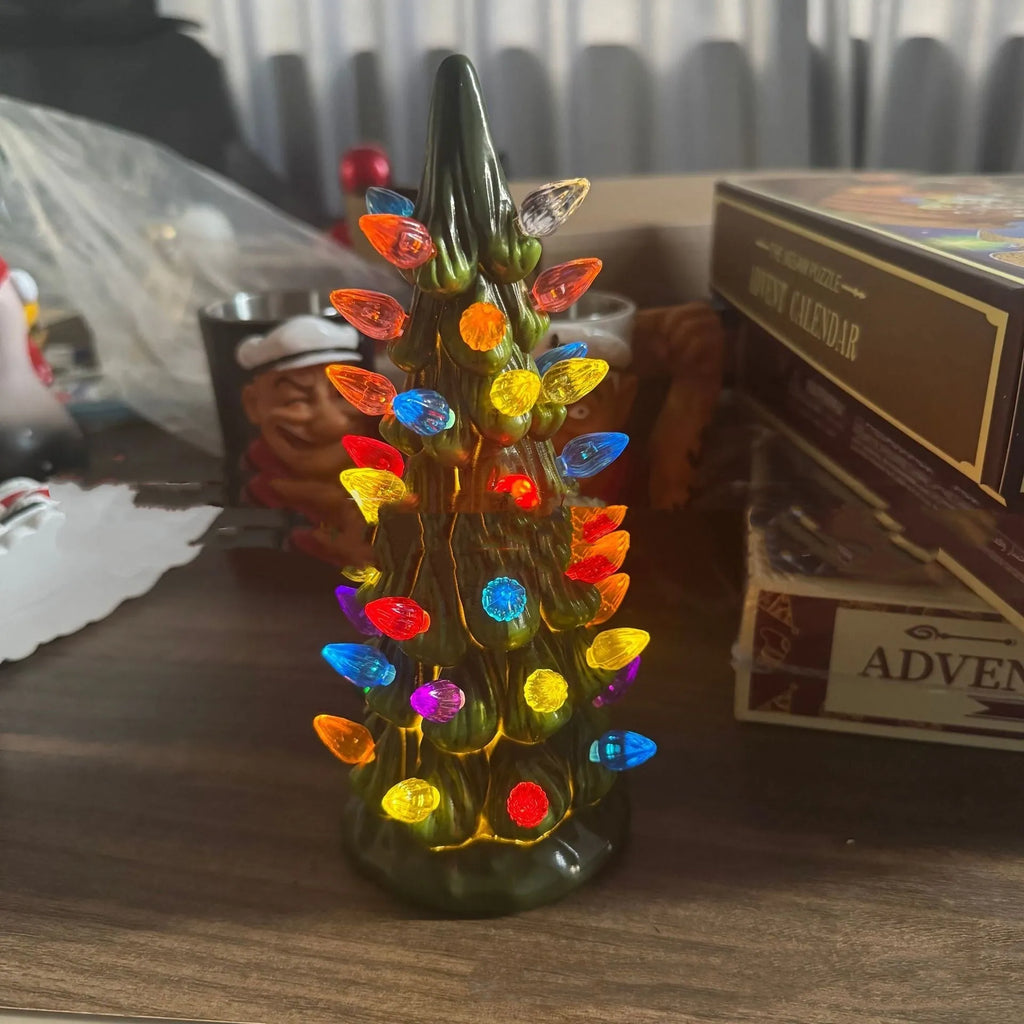 Resin Christmas tree ornament with LED lights in European style for outdoor courtyard decoration