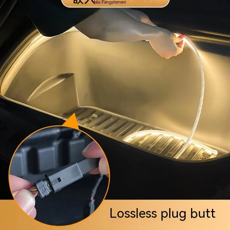 Tesla Model 3 and Model Y front backup box interior ambience LED light kit in soft silicone.