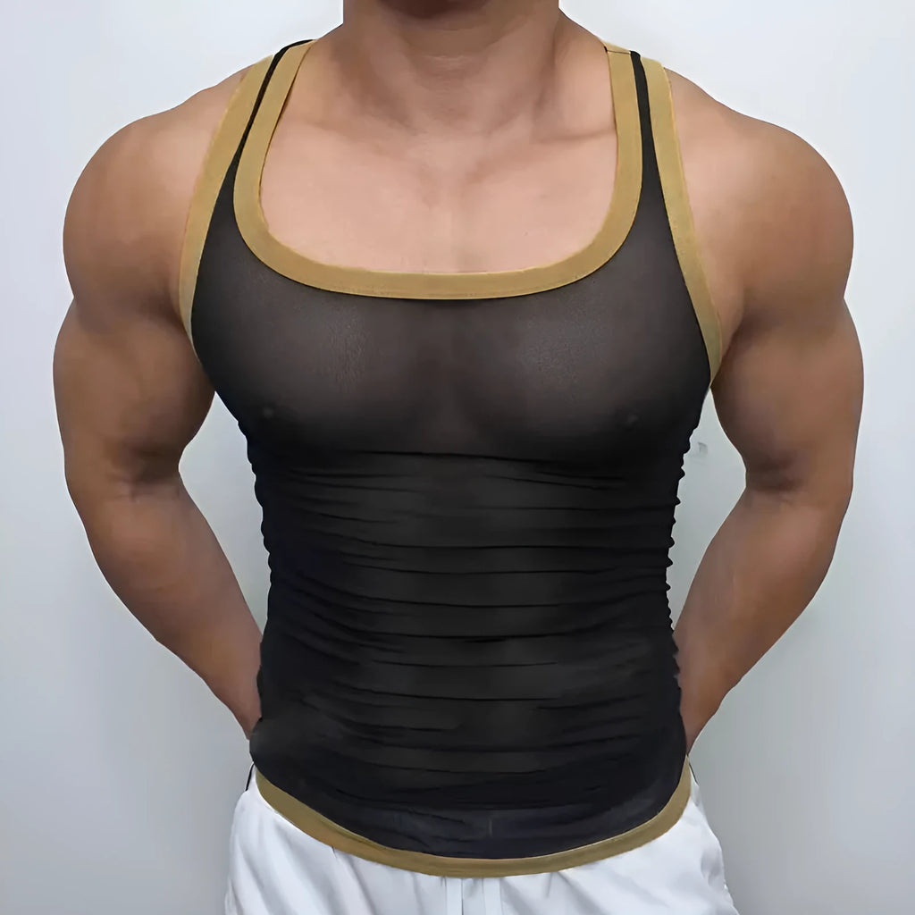Men's slim fit black mesh sports vest for gym workouts