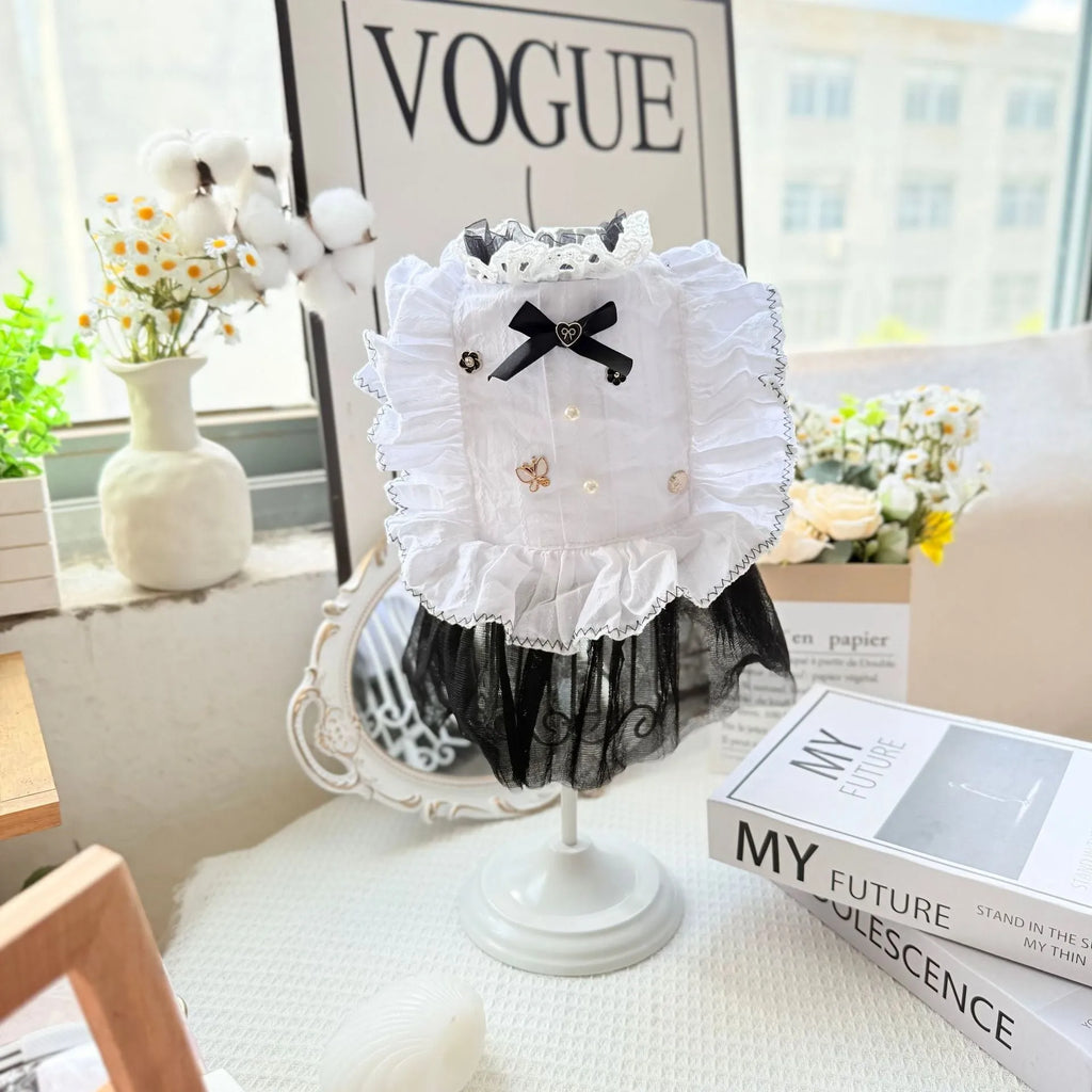 White yarn polyester waltz gauze skirt for small dogs, princess style pet clothing.