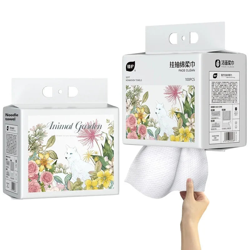 Disposable face cloth roll with 100 sheets, hanging removable design, thickening viscose polyester blend material
