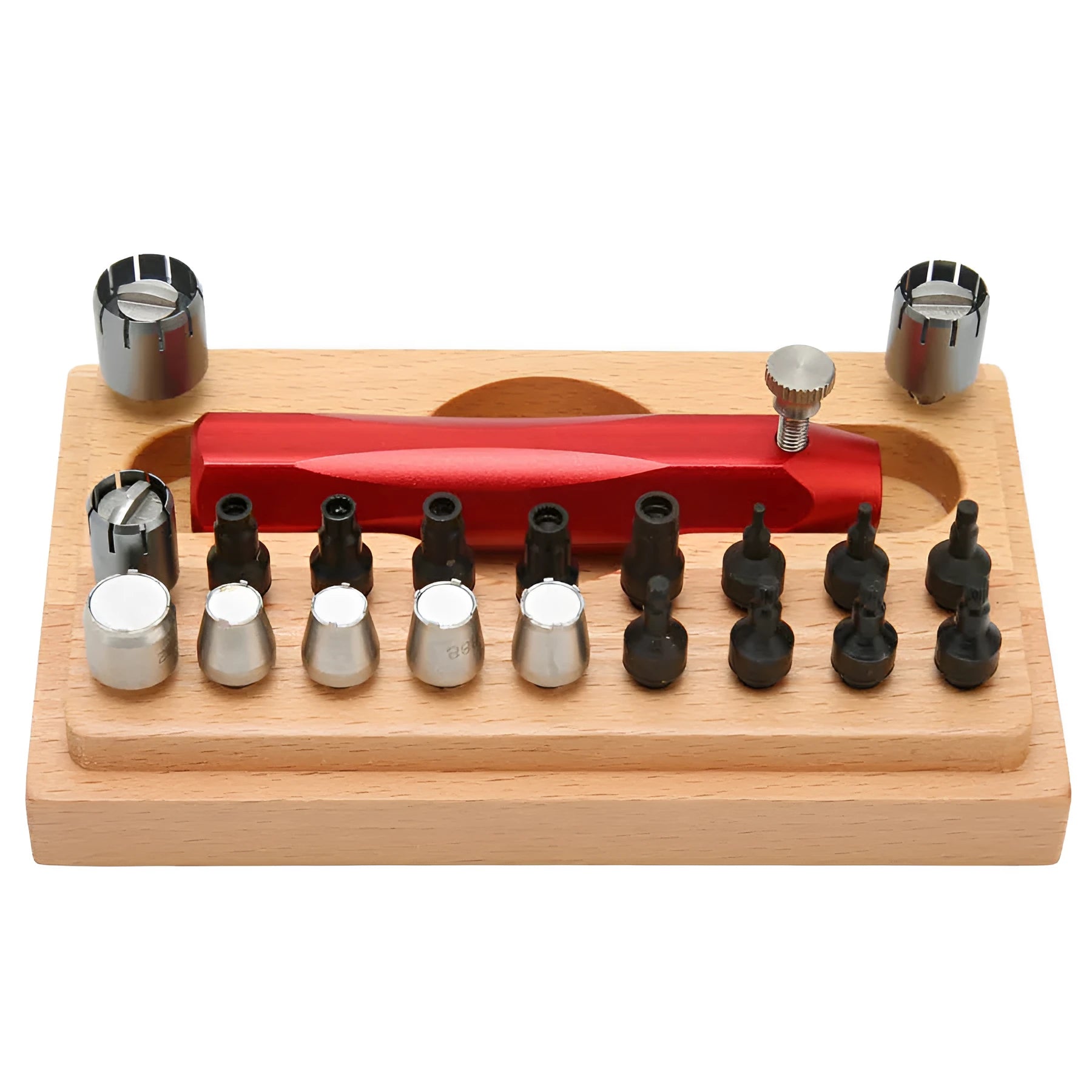 20-piece steel watch repair tool set for barrel opening with extracting tube open model in compact storage case
