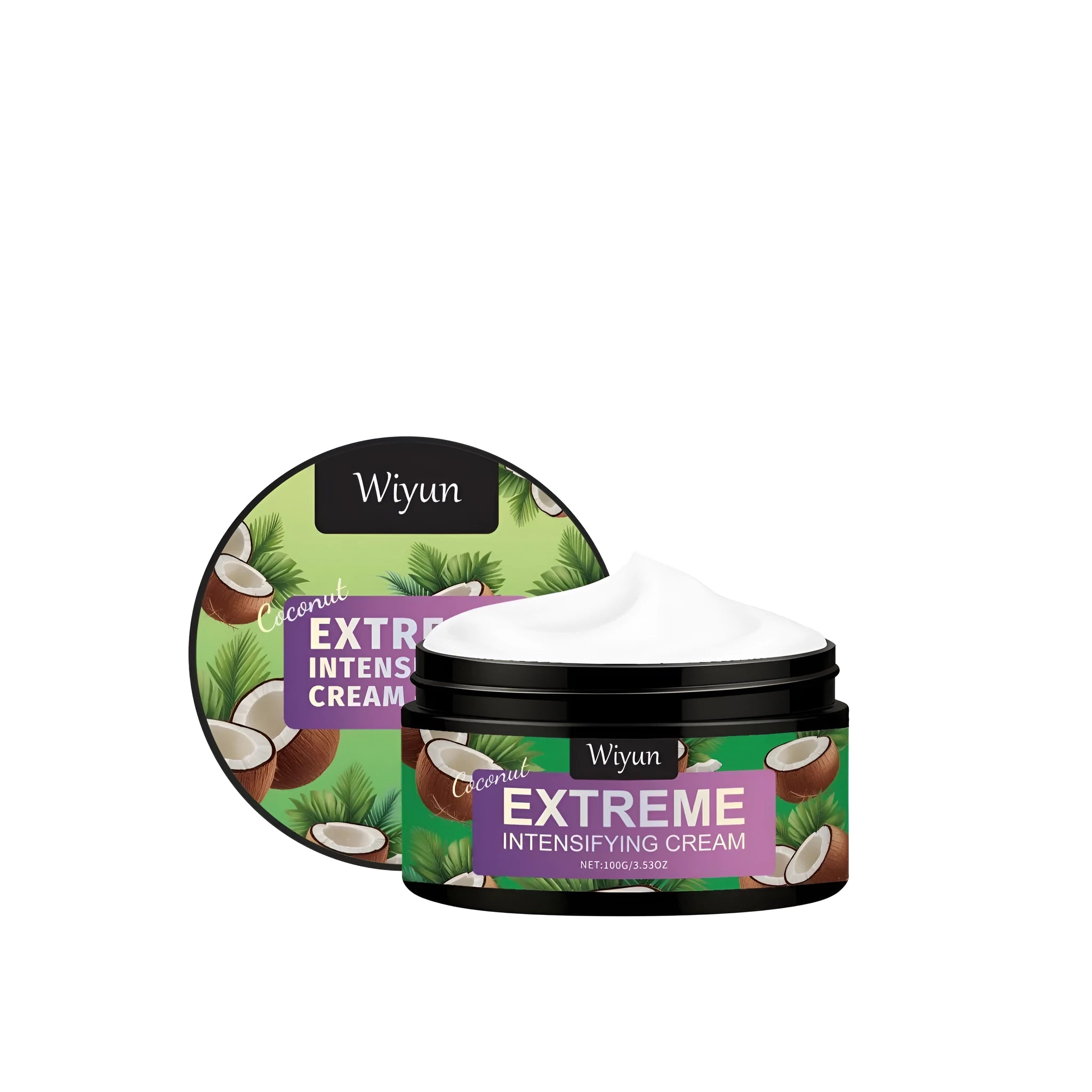 Single container of coconut flavour hair styling cream gel with olive oil.