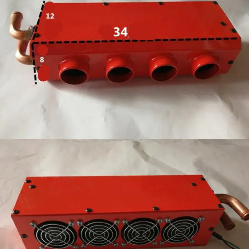 Metal car heater unit with copper pipe for 12V and 24V vehicles, dimensions 34x12x8 cm