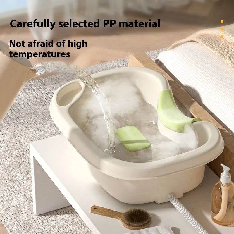 Light pink lying down hair wash basin with head pad, neck pillow, water pump and hair washing accessories