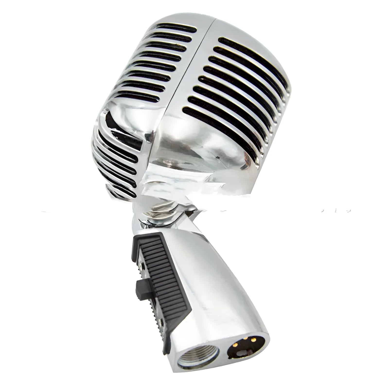 Classical retro stage microphone in gold finish with all-metal construction and heart-shaped pickup pattern