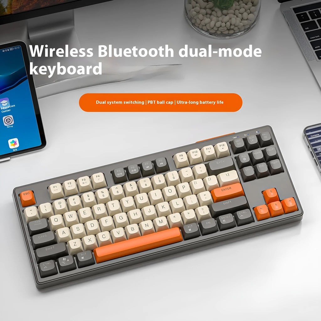 Wireless Bluetooth dual-mode mechanical feel keyboard in blueberry, cheese, coffee, and shimmer colour options
