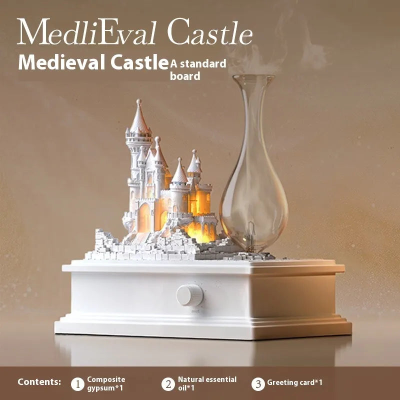White medieval castle aromatherapy machine with cold fragrance diffuser and ambient lighting