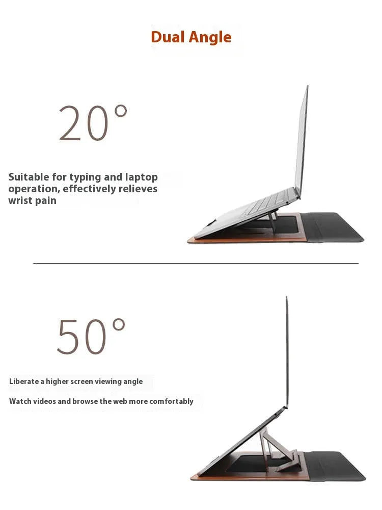 13.3-inch laptop bracket bag with integrated dual-angle stand in black or brown colour