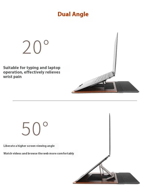 13.3-inch laptop bracket bag with integrated dual-angle stand in black or brown colour