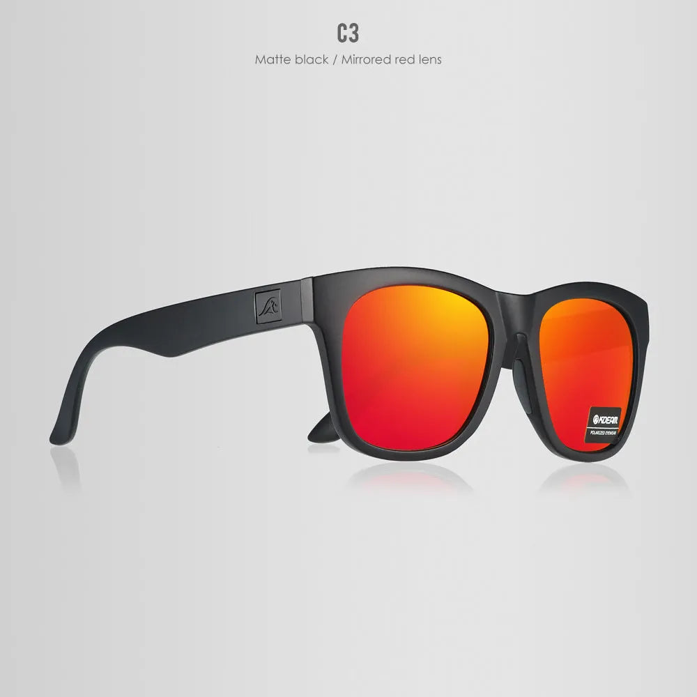Thickened polarised sunglasses with TAC lenses and PC frames for UV protection during outdoor use.
