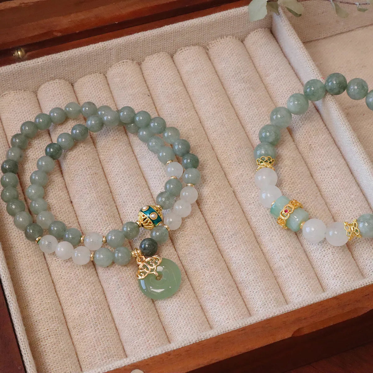 New Chinese style women's bracelet with Safety Buckle pendant and geometry Myanmar jade beads