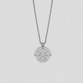 Sunflower embossed stainless steel pendant necklace with geometric patterns on hemp flowers chain