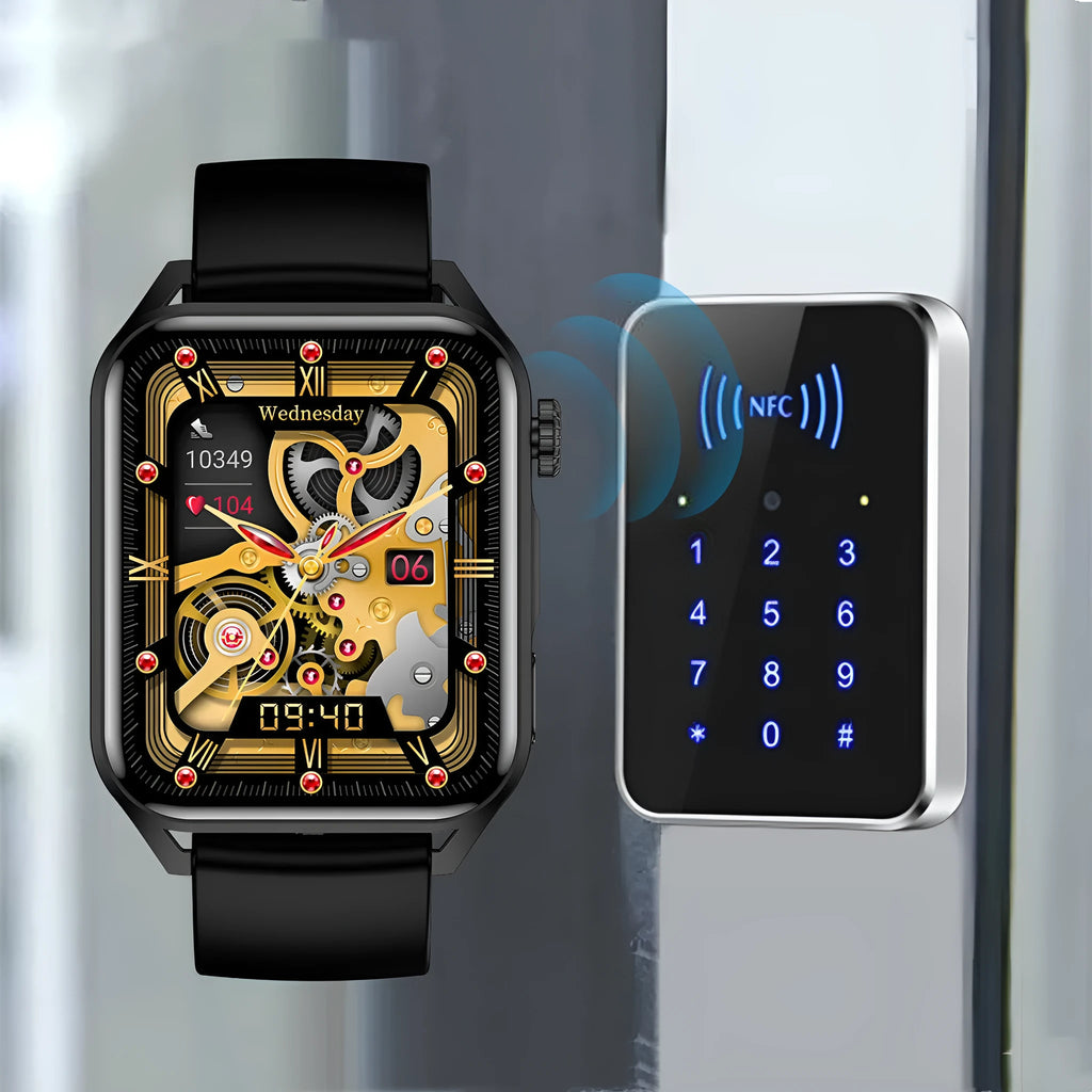 1.8-inch AMOLED smart watch with NFC payment on silicone strap in black colour