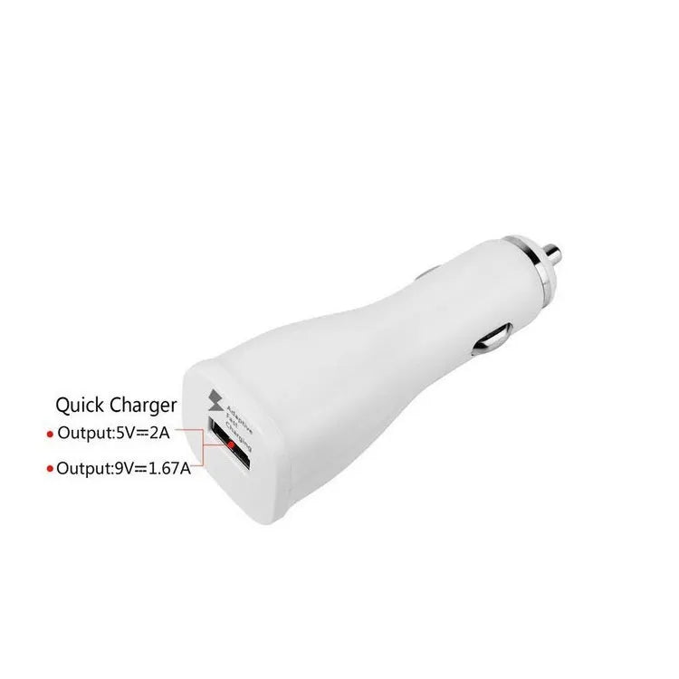 White QC2.0 fast charge single port USB car charger for vehicle use