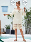 Hand-crocheted women's beach dress in apricot colour with free size fit