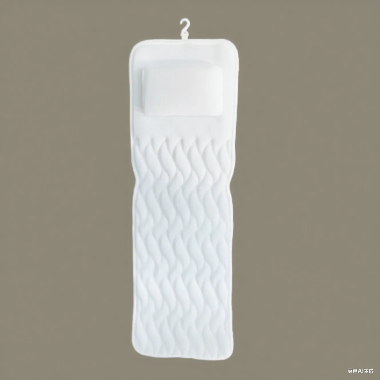 White 3D mesh bathtub pillow with seven suction cups for non-slip placement