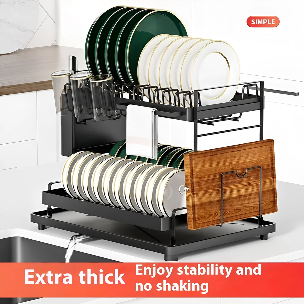 White double-layer kitchen storage rack with removable top shelf for draining utensils