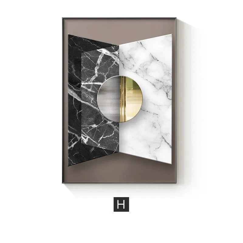 Abstract geometric pattern canvas wall art painting in a modern frame.