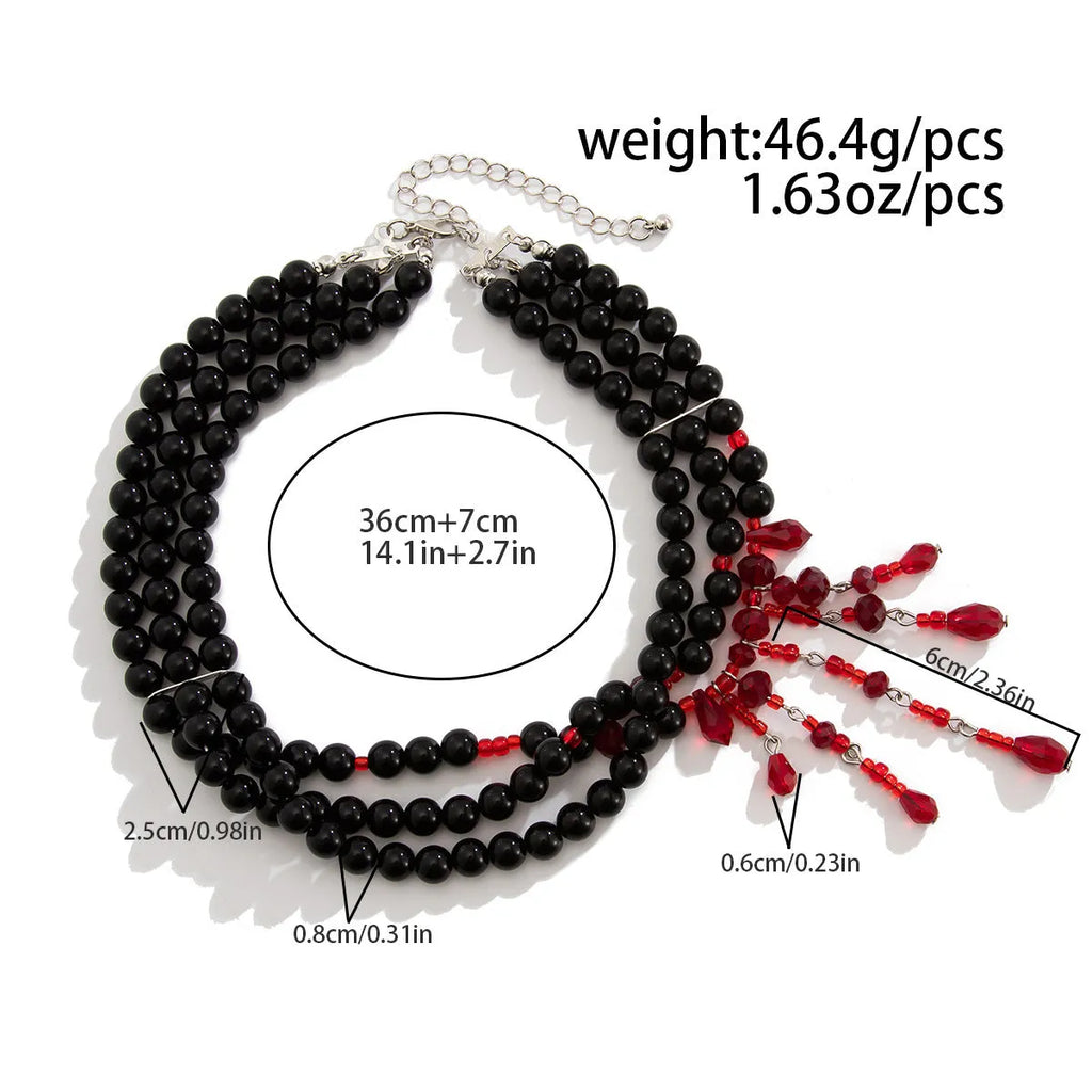 Men's Halloween blood drop crystal pearl necklace with geometric design and adjustable chain