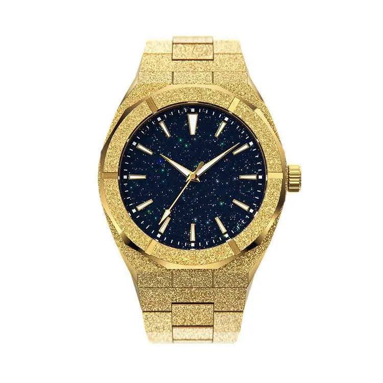 Stainless steel men's waterproof watch with 42mm case on wrist, showing butterfly buckle.