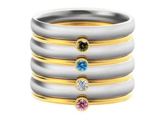 December colour birthstone engraved titanium steel ring with geometric design and two-tone finish.