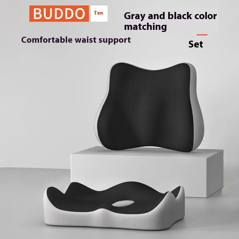 Memory foam seat cushion with waist rest support in blue and grey colour combination