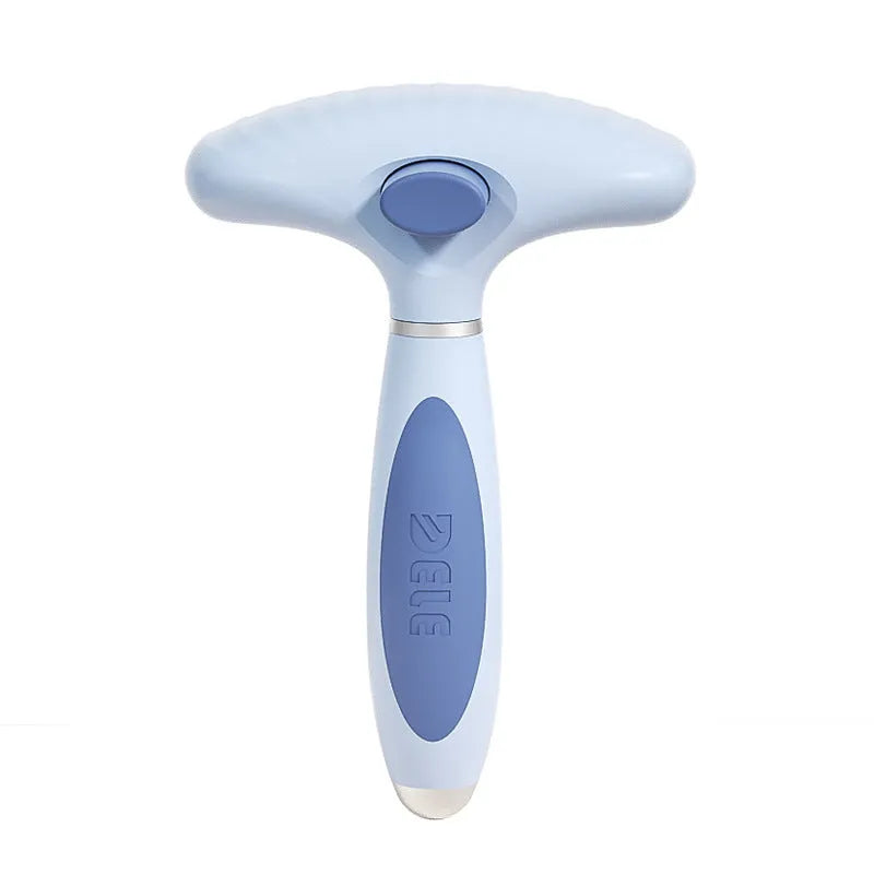Double-row stainless steel dog grooming comb in azure light blue colour