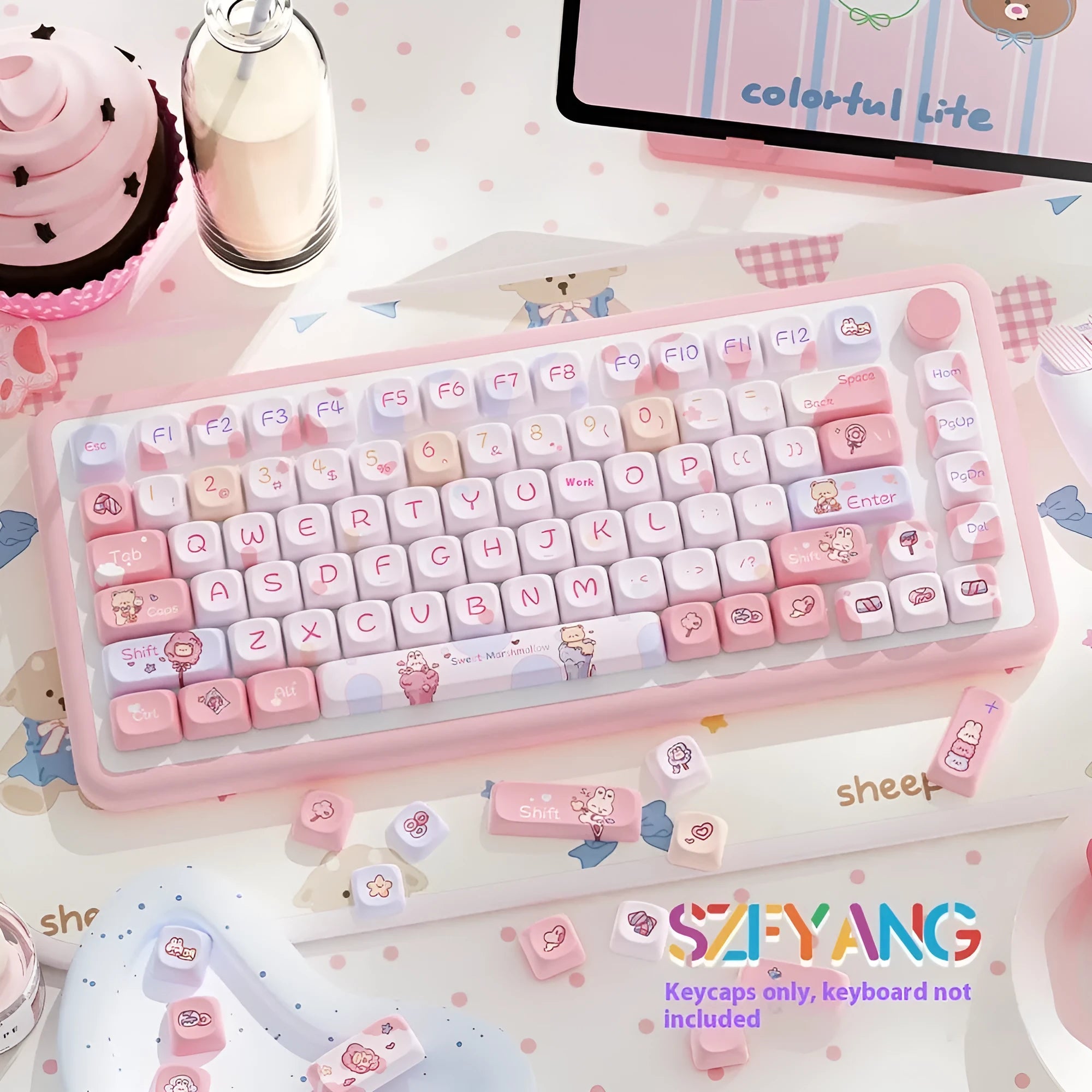 Sweet cotton candy colour mechanical keyboard keycaps XDA profile PBT plastic