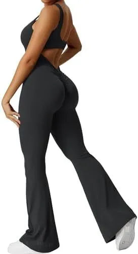 Women's sleeveless flare jumpsuit for yoga and fitness in thin polyester fabric