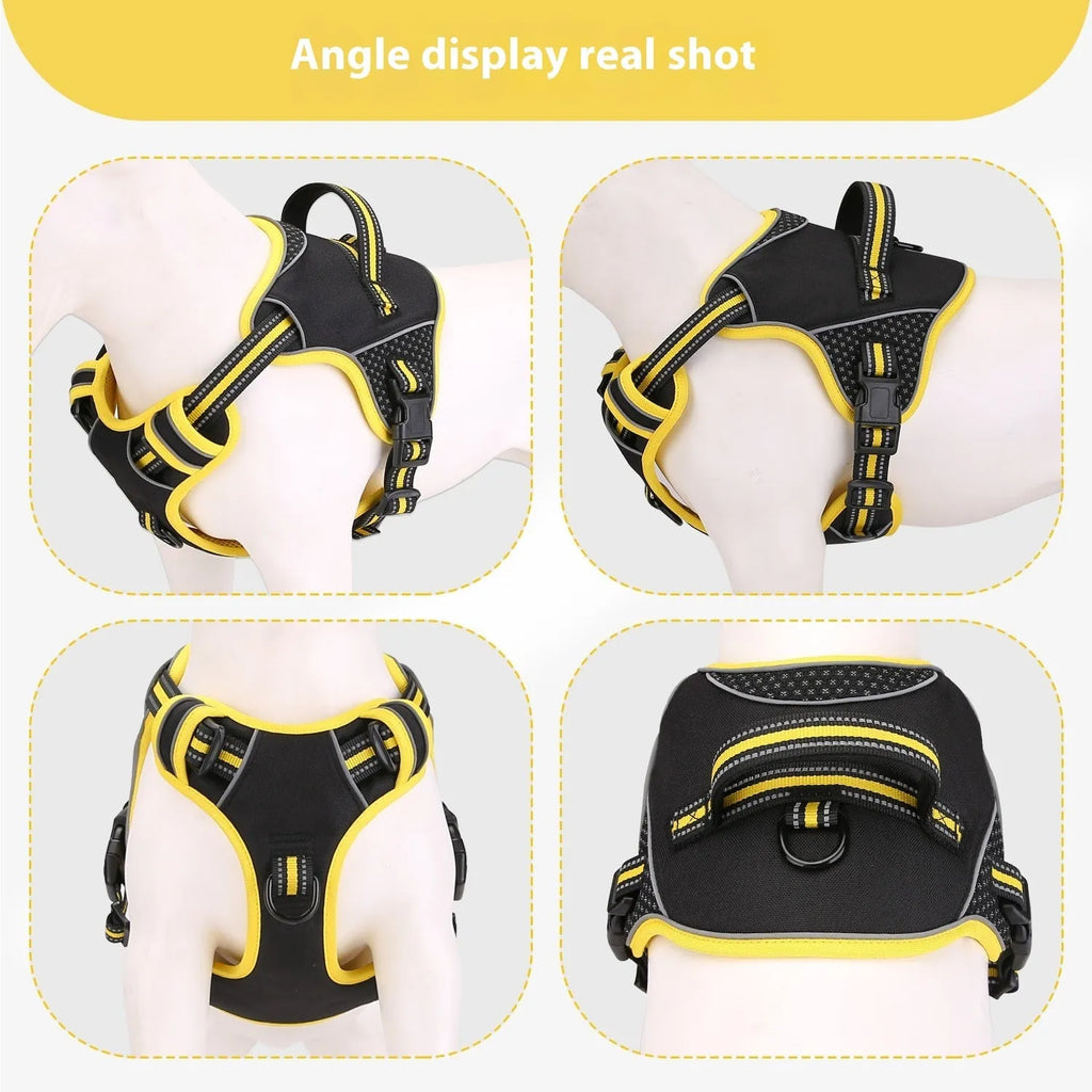 Polyester dog harness traction strap in orange or yellow colour with anti-breaking features for outdoor training