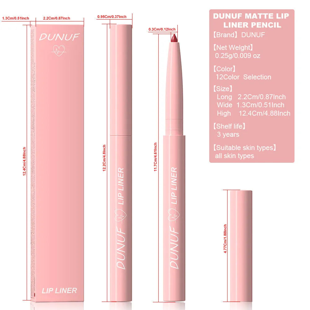 A single velvet matte lip liner pencil from a set of 12 different colour shades.