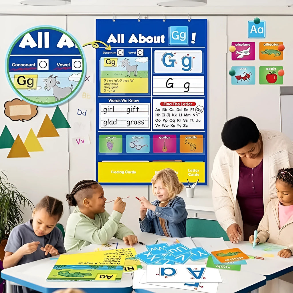 Alphabet learning chart sleeve table with word cards, letter cards, picture cards and letter songs