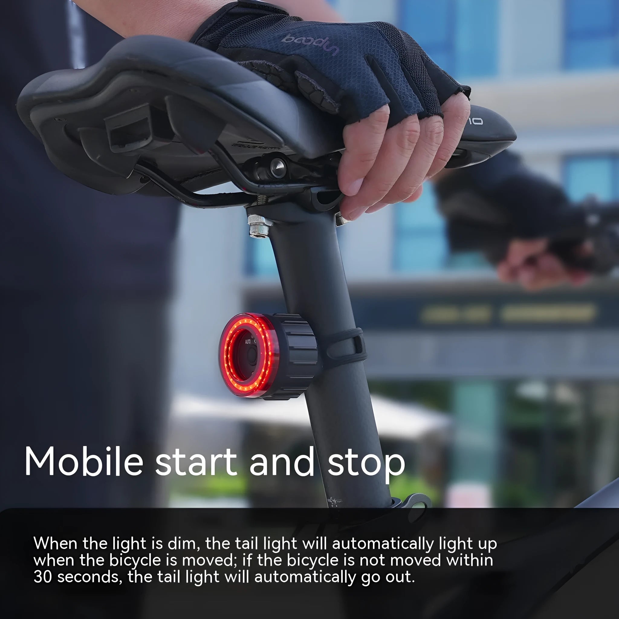 Black intelligent induction brake taillight with aluminum alloy body and seat tube bracket for cycling